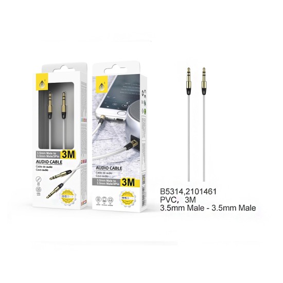 CABO PLANK DE ÁUDIO ONEPLUS B5314 BL CONECTOR METÁLICO M/M 3,5MM BRANCO